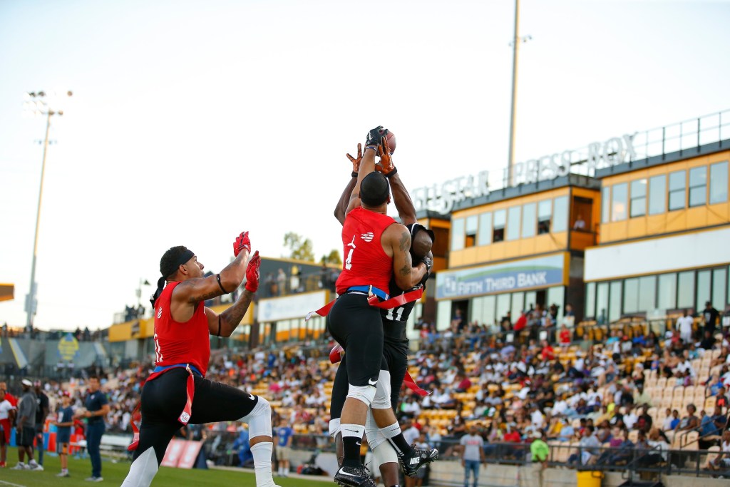...  the American Flag Football League (AFFL) U.S. Open of Football tournament, Sunday, July 8, 2018 in Kennesaw, Ga. (Todd Kirkland/AP Images for American Flag Football League)