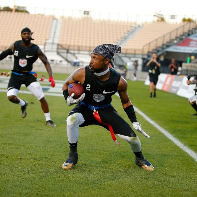 ...  the American Flag Football League (AFFL) U.S. Open of Football tournament, Sunday, July 8, 2018 in Kennesaw, Ga. (Todd Kirkland/AP Images for American Flag Football League)